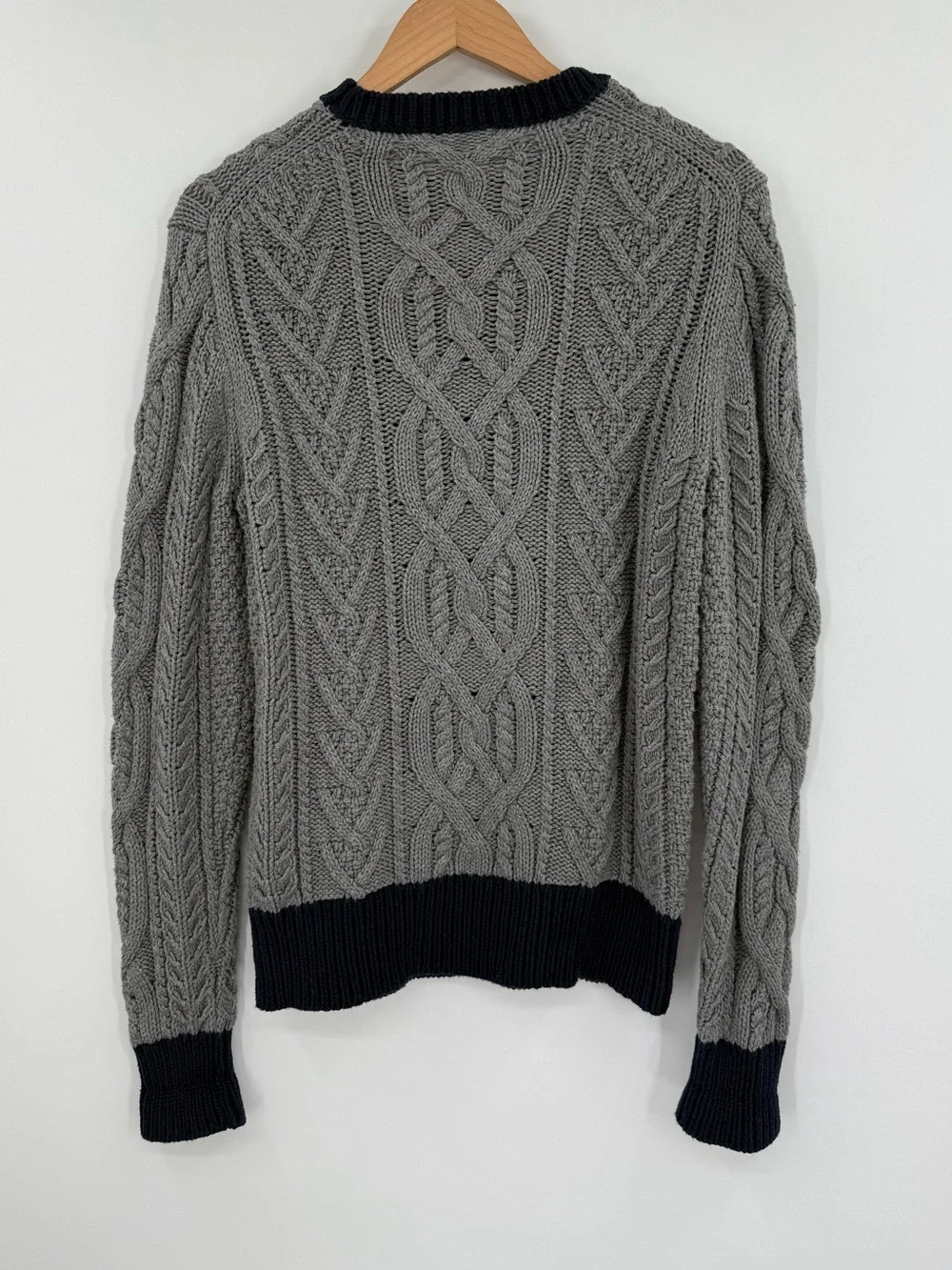 J.Crew Cotton Cable Knit Crew Neck Cotton Sweater | Grey Navy | Medium